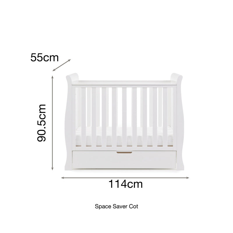 Obaby Stamford Space Saver Sleigh Cot & Sprung Mattress - White