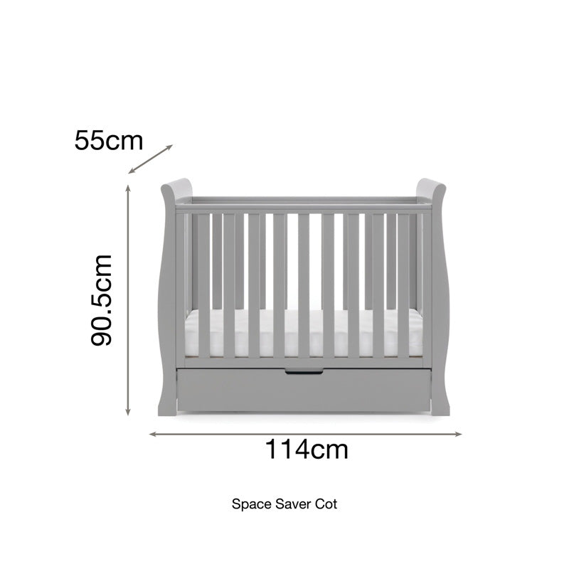 Obaby Stamford Space Saver Sleigh Cot & Sprung Mattress - Warm Grey