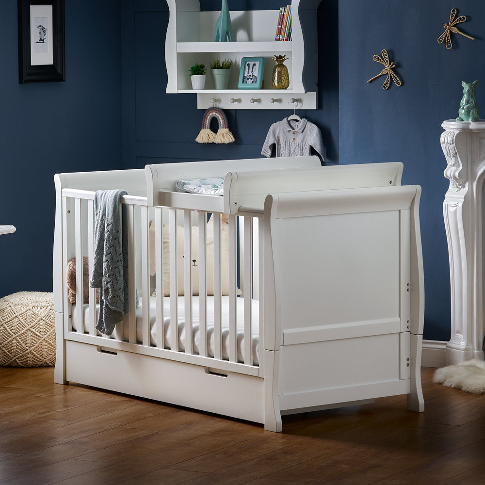 Obaby Stamford Space Saver Sleigh Cot & Sprung Mattress - White