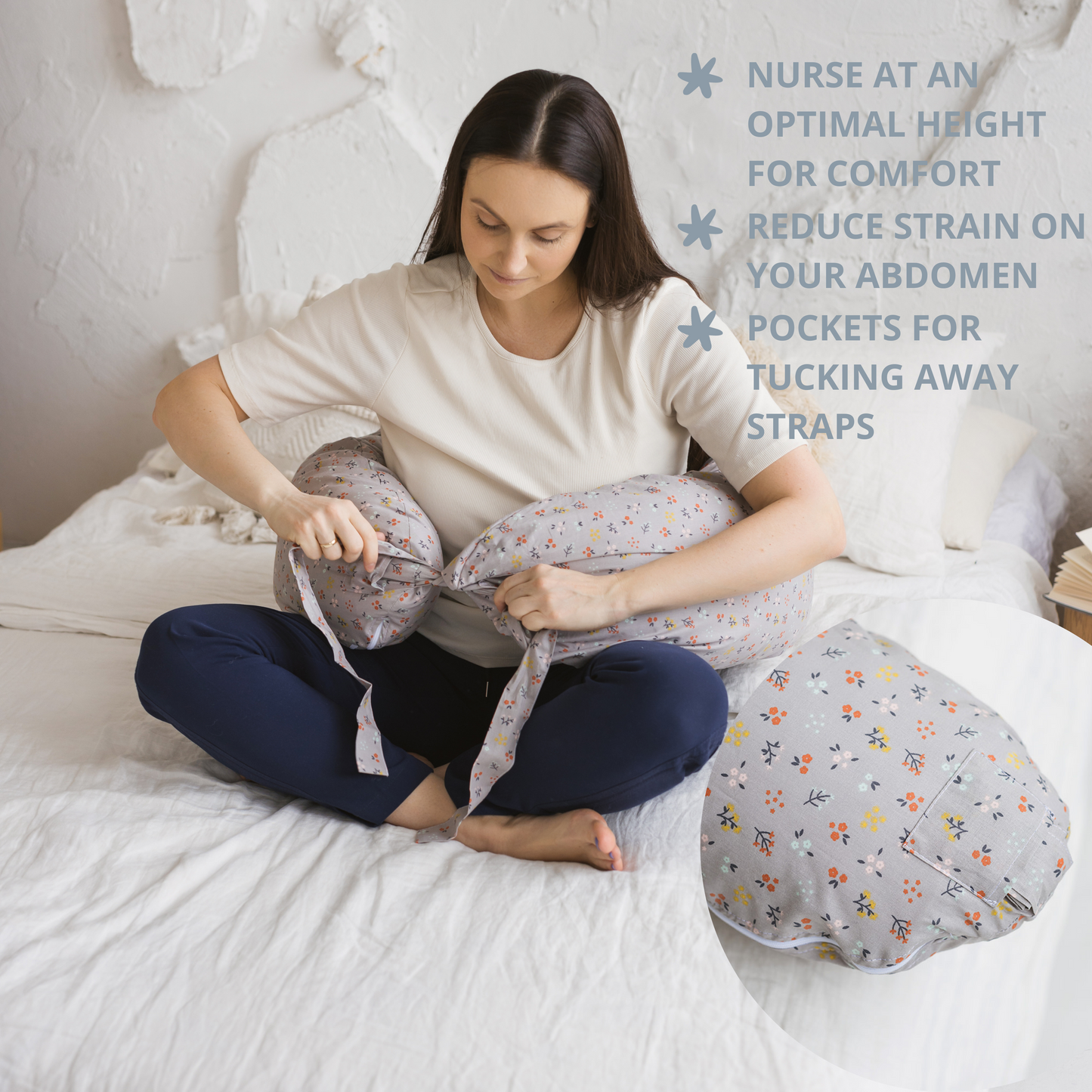 Minicamp Nursing and Pregnancy Pillow in C-Shape With Organic Cover and Natural Kapok Filling in Grey