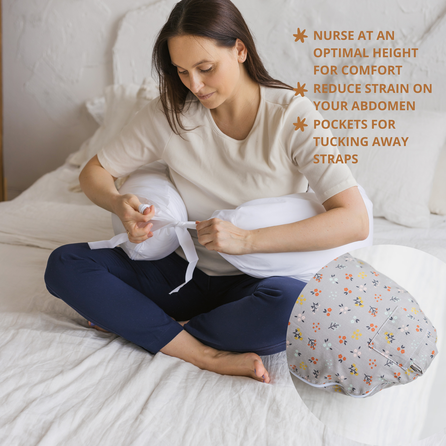 Minicamp Nursing and Pregnancy Pillow in C-Shape With Organic Cover and Natural Kapok Filling in White