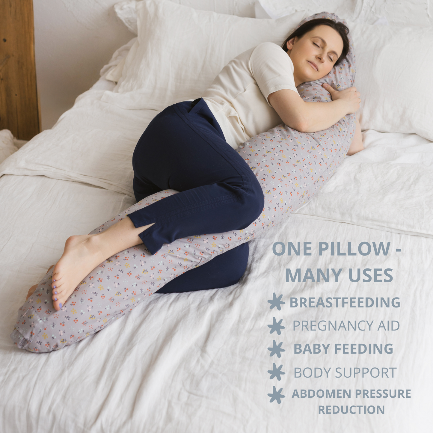 Minicamp Nursing and Pregnancy Pillow in C-Shape With Organic Cover and Natural Kapok Filling in Grey