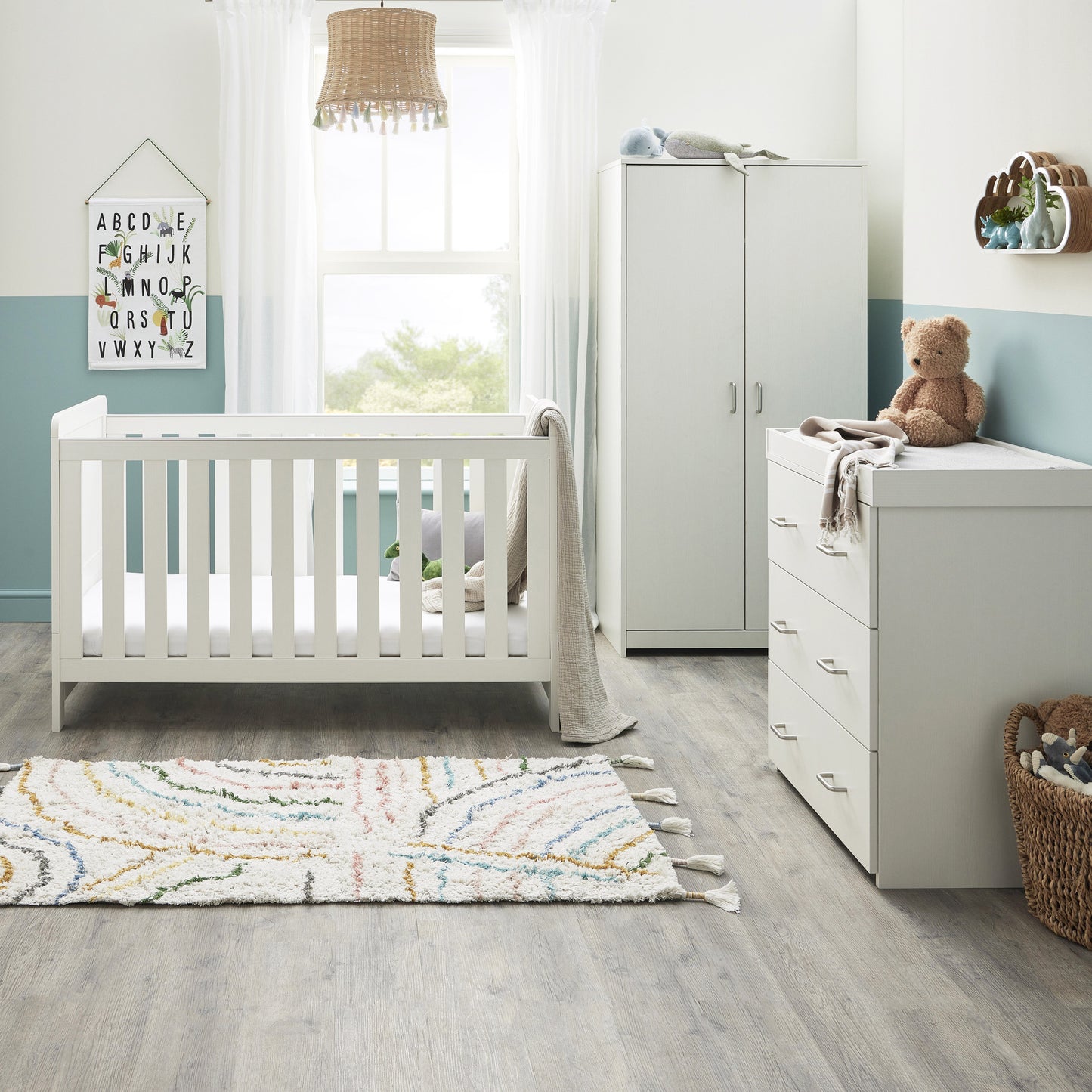 Babymore Caro 3 Piece Nursery Room Set - White Wash