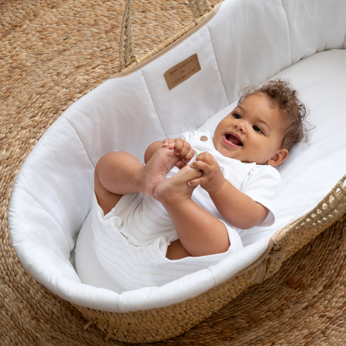 Clair De Lune Organic Palm Moses Basket with Natural Rocking Stand - White