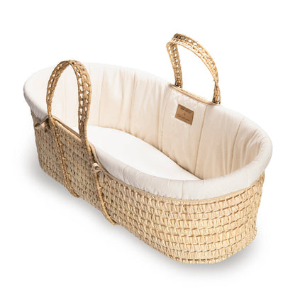 Clair De Lune Organic Palm Moses Basket with Natural Rocking Stand - Cream