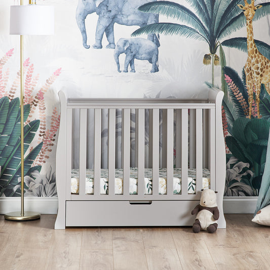 Obaby Stamford Space Saver Sleigh Cot & Sprung Mattress - Warm Grey