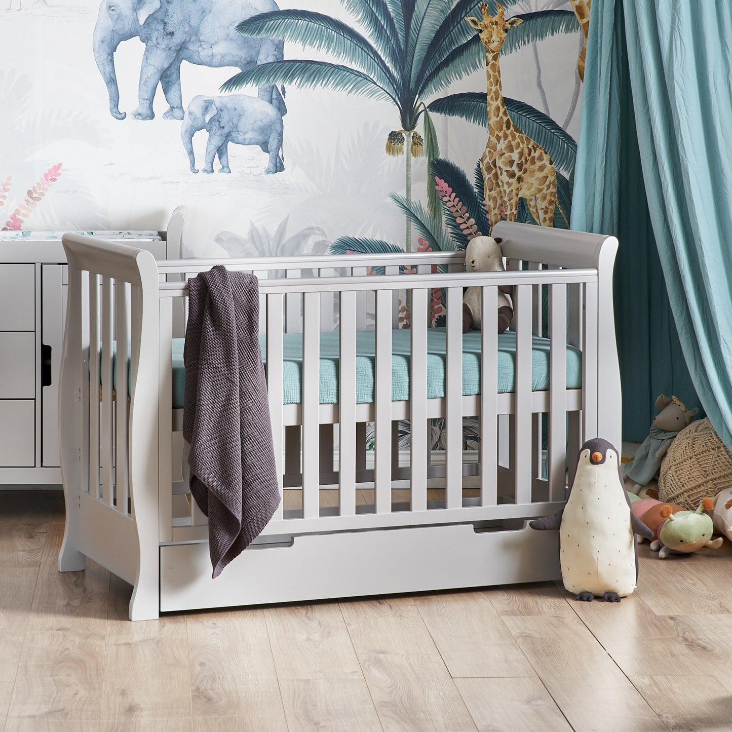 Obaby Stamford Mini Sleigh Cot Bed - Warm Grey