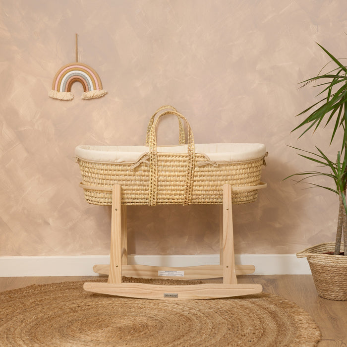 Clair De Lune Organic Palm Moses Basket with Natural Rocking Stand - Cream