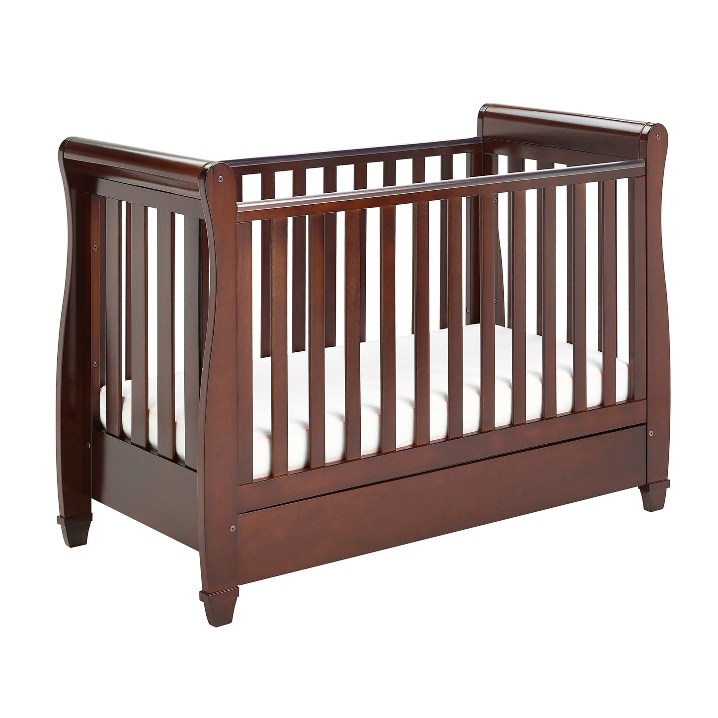 Babymore Eva Sleigh Cot Bed Drop Side with Drawer - Brown