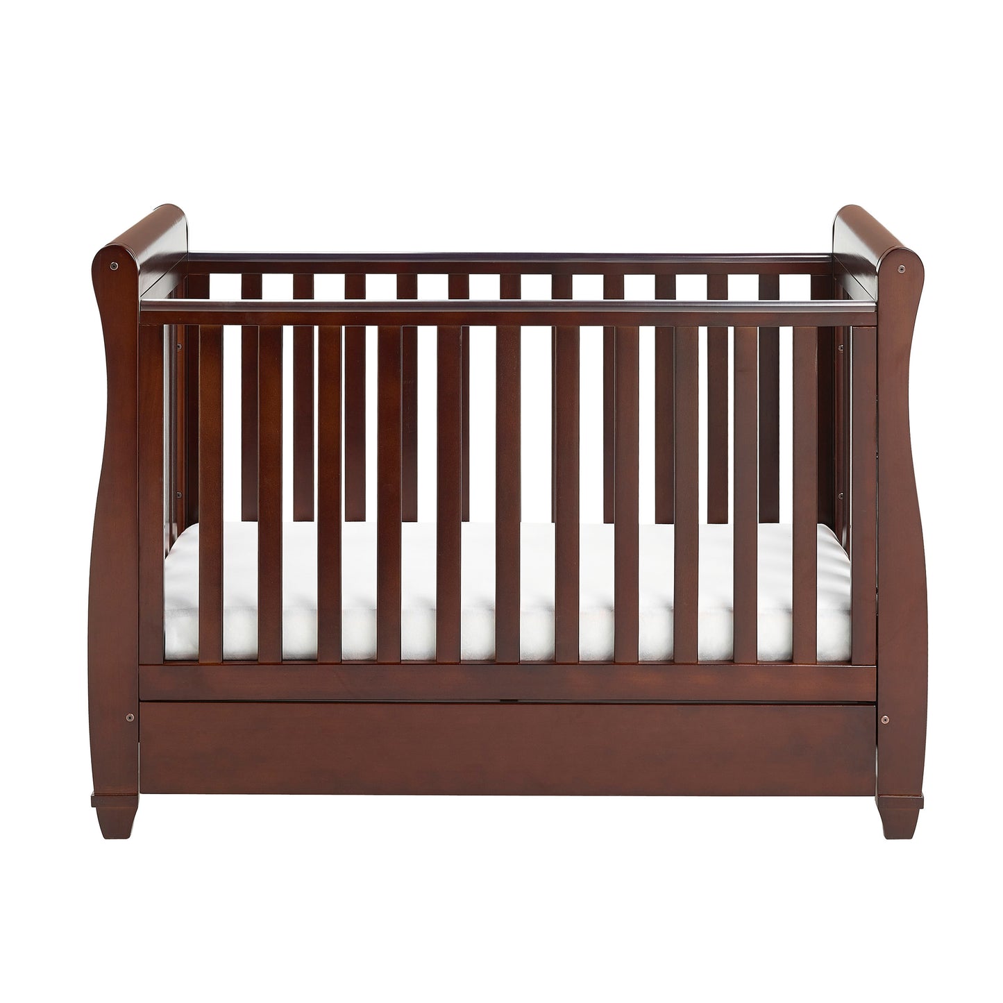 Babymore Eva Sleigh Cot Bed Drop Side with Drawer - Brown