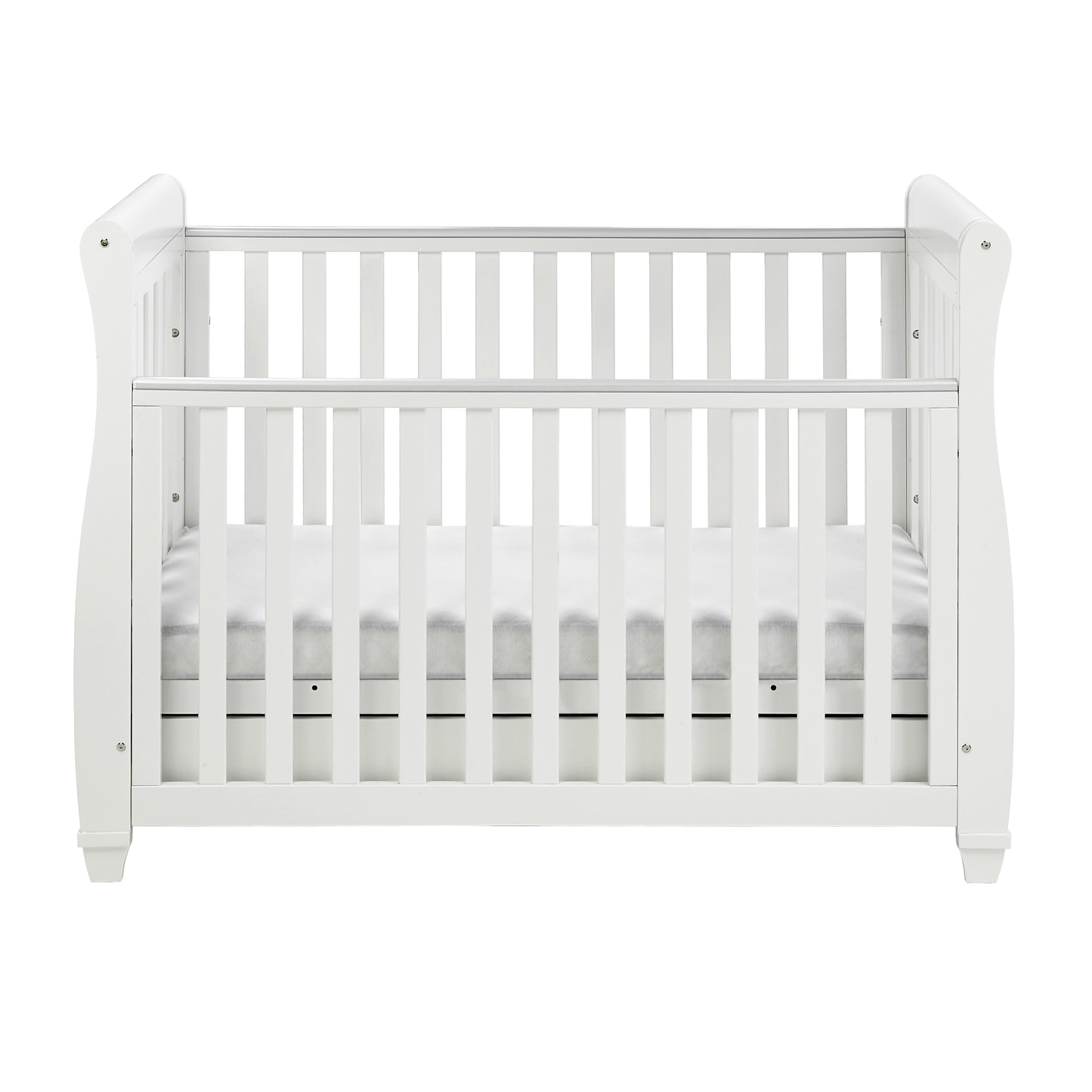 Babymore Eva Sleigh Cot Bed Drop Side with Drawer - White