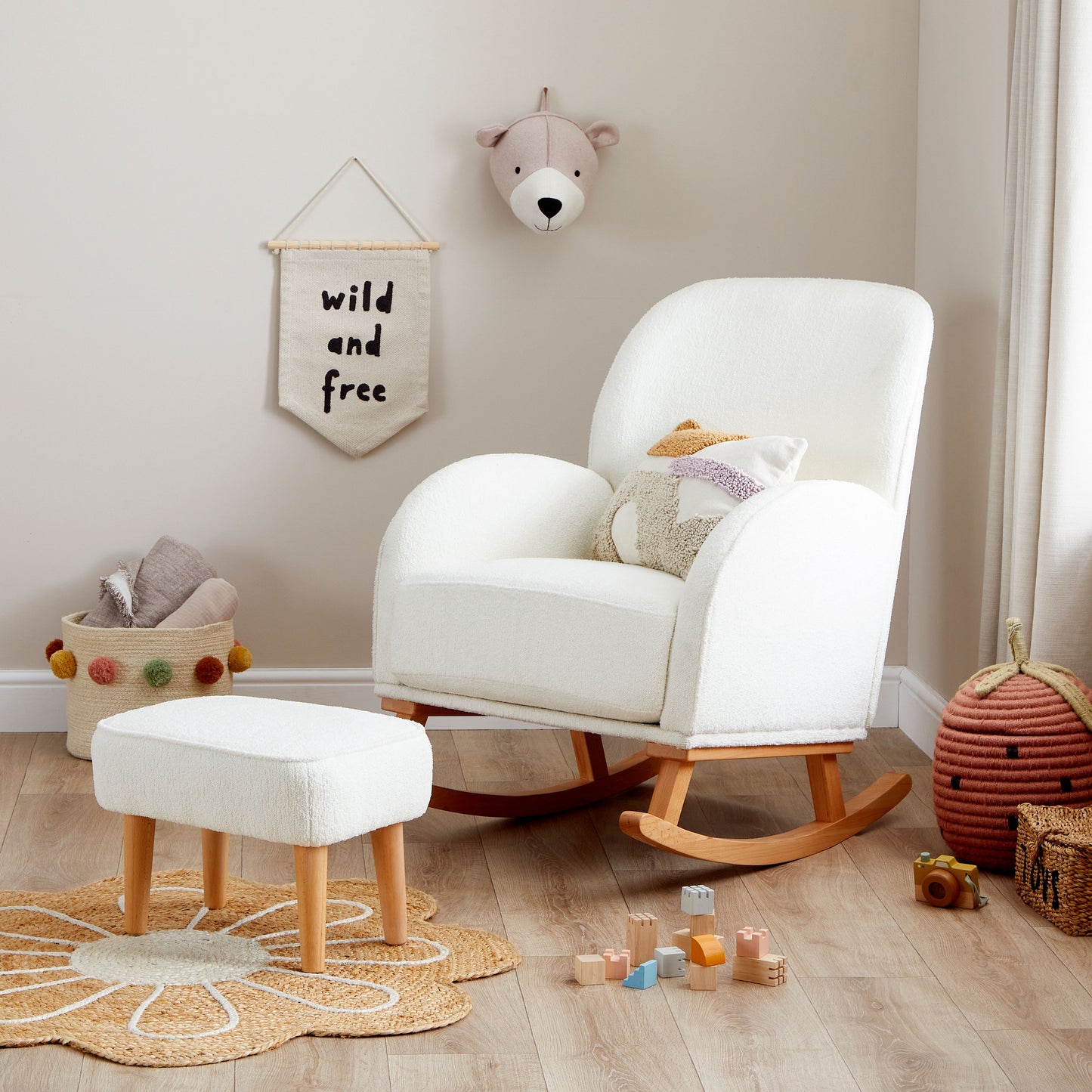 Babymore Freya Nursing Chair & Stool - Off White Boucle