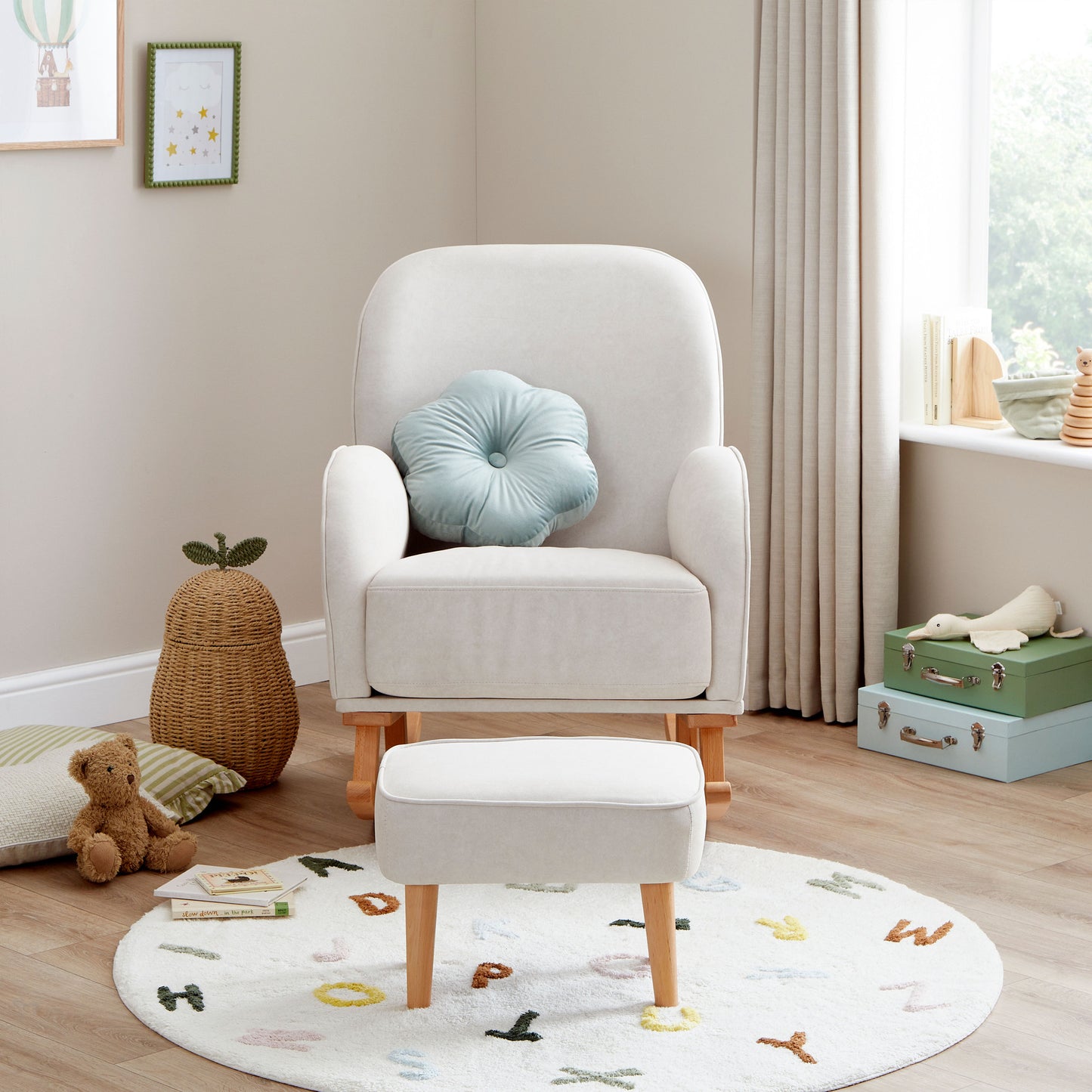 Babymore Freya Nursing Chair & Stool - Off White Boucle