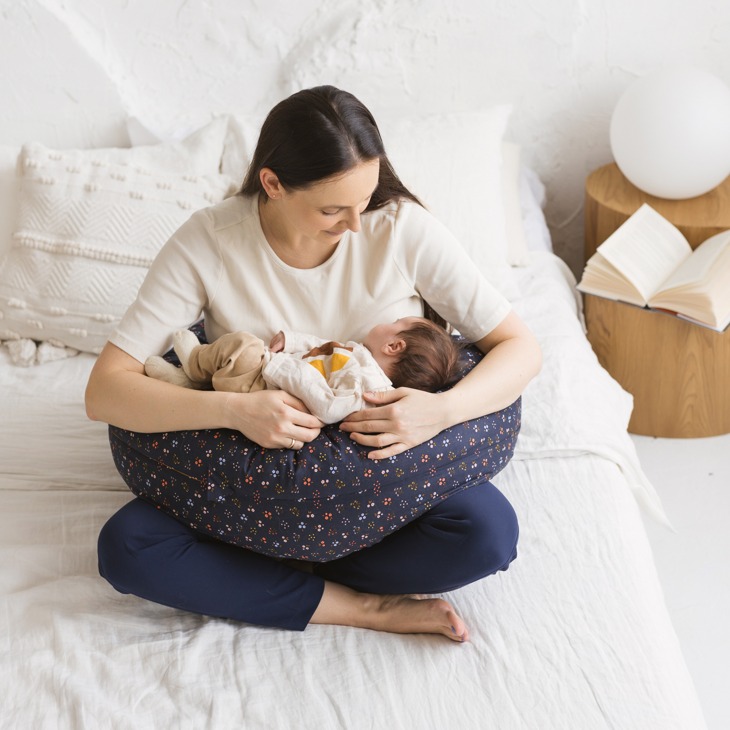 Minicamp Nursing and Pregnancy Pillow in C-Shape With Organic Cover and Natural Kapok Filling in Milk White