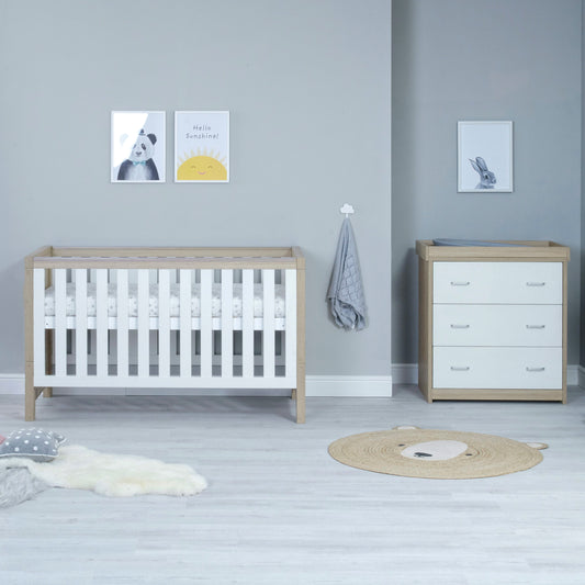 Babymore Luno 2 Piece Nursery Room Set - Oak White