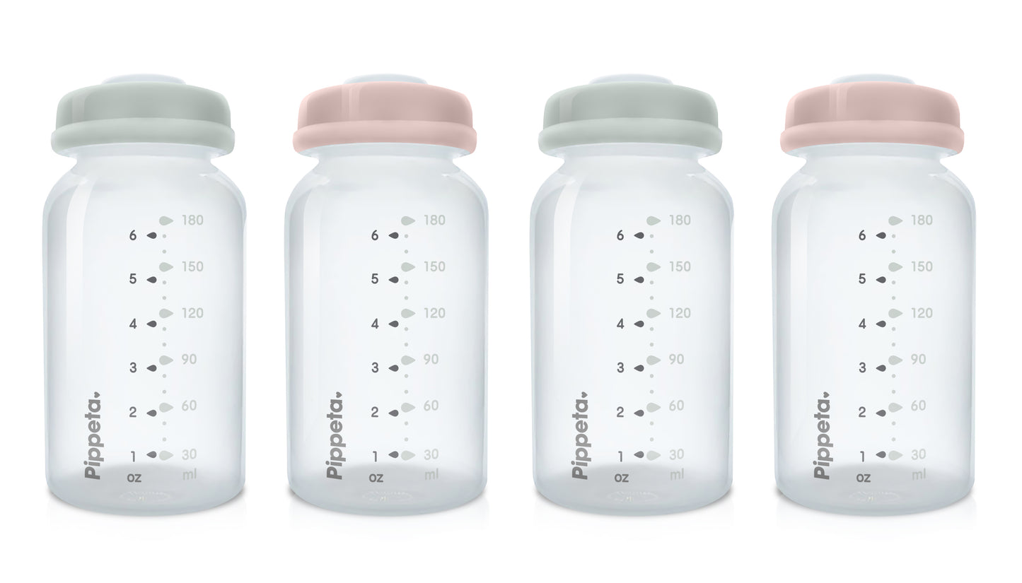 Pippeta Milk Storage Bottles, teats & lids | Pack of 4 - Sea Salt