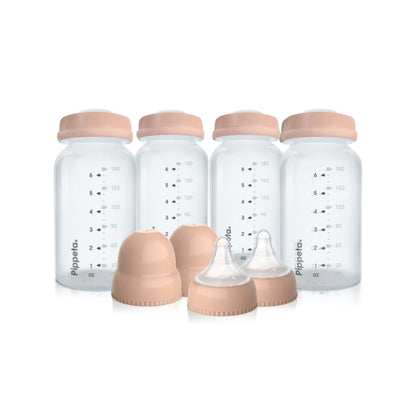 Pippeta Milk Storage Bottles, teats & lids  | Pack of 4 - Ash Rose