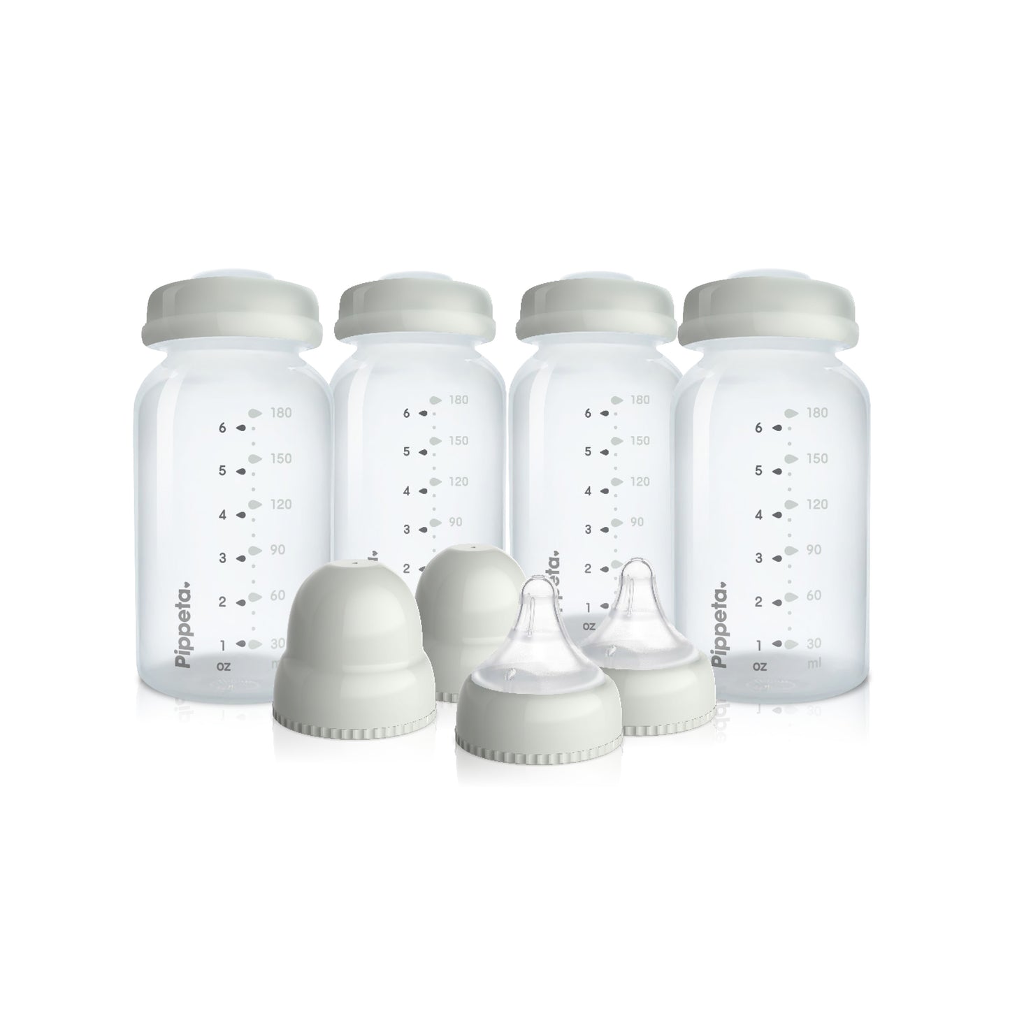 Pippeta Milk Storage Bottles, teats & lids | Pack of 4 - Sea Salt