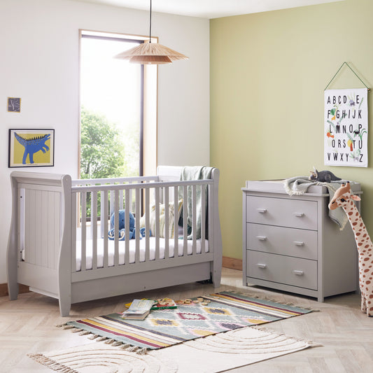 Babymore Stella Sleigh 2 Piece Nursery Room Set - Grey