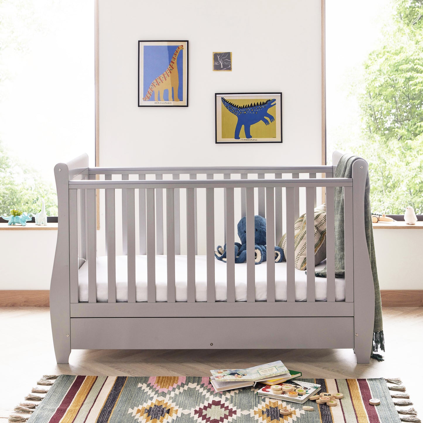 Babymore Stella Sleigh 2 Piece Nursery Room Set - Grey