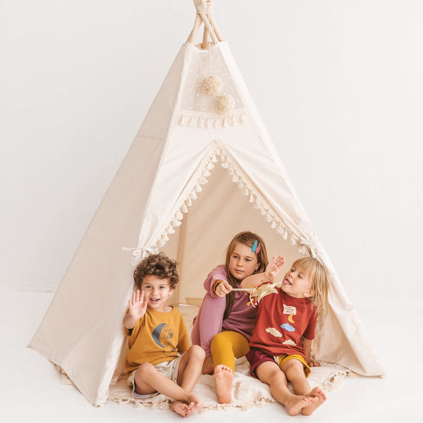 Minicamp Extra Large Indoor Teepee Tent With Tassels Decor - Boho Style